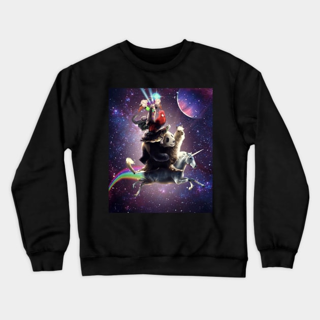 Cat Riding Chicken Turtle Panda Llama Unicorn Crewneck Sweatshirt by Random Galaxy